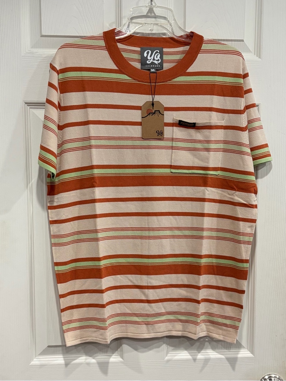 Yo Colorado Men's Medium Voyager Knit Tee Sand Red Stripes NWT Surf Culture